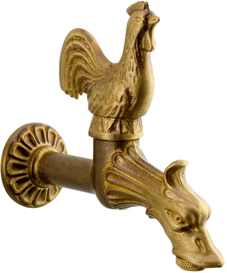 Кран садовый, настенный, на одну воду, (цв.бронза), "Петух", Artistica ZZ