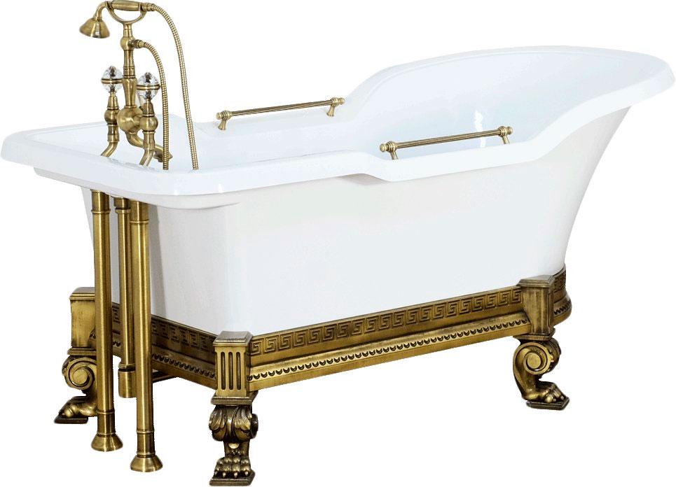 Ванна свободностоящая 180х87хh83.5cм, ножки дерево,поручни,трубы д/смес,слив-перел.в комп.(иск.камень цв.белый, фурнит.цв.бронза), Impero Affusto M