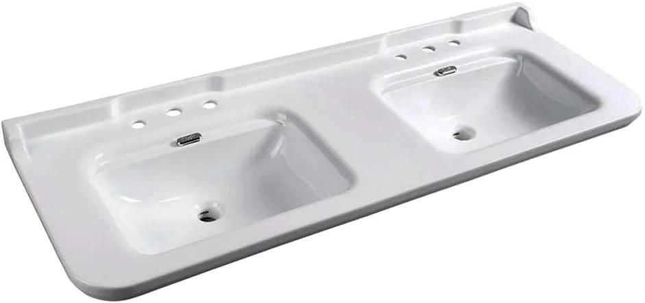 Раковина 150х55см, двойная, по 3 отв.д/смес., накладки отверстий перелива цв.хром в компл., без крепл.к стене, Waldorf ZZ