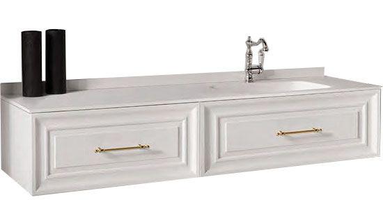 Тумба подвесная 210х50хh35см, два ящика с плавным закрыванием, цв. белый лак, фурнитура золото, Biografia ZZ