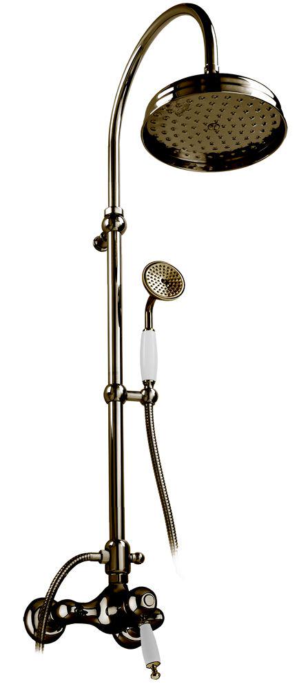 Смеситель для душа, со стационарным верхним душем 20см, лейка, шланг, кронштейн в компл., (цв. бронза), Aston ZZ