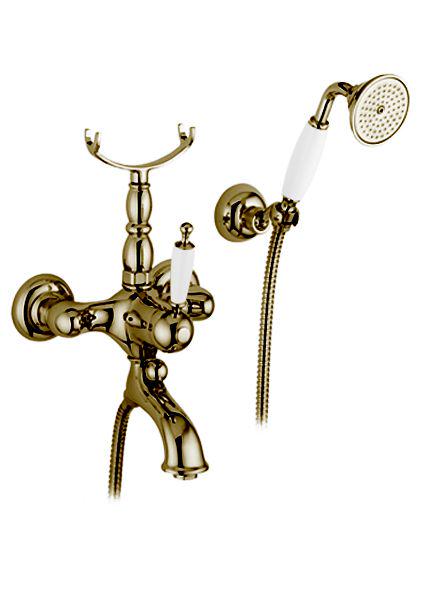 Смеситель для ванны, лейка, шланг, кронштейн в компл., (цв. бронза, ручка цв. белый), Canterbury ZZ