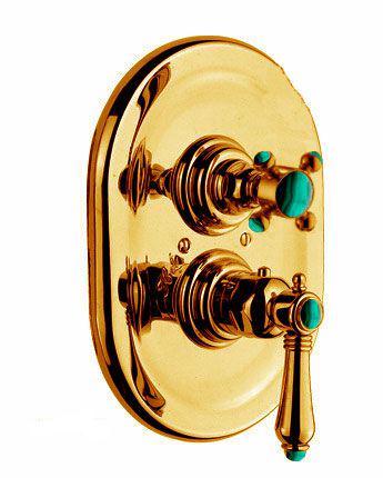 Смеситель для душа с термостатом и запорным ветилем (внешняя часть) для скрытого монтажа (цв.гальван.золото, Rubino Tagliato Cut Rubin) Le Pietre ZZ