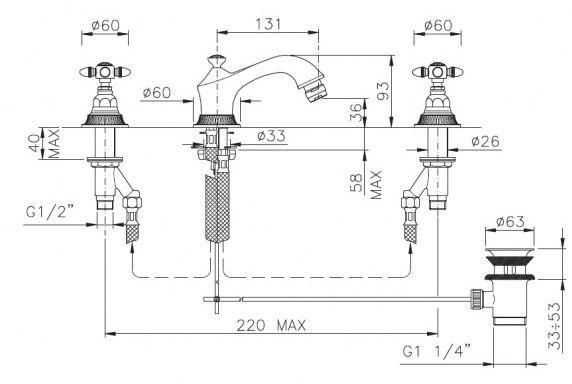 Смеситель для биде на 3 отв., (цв.гальван.золото, ручки 36L), Impero ZZ