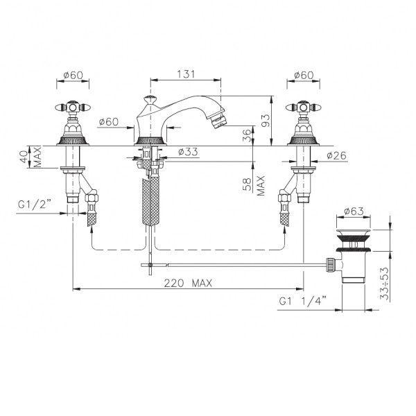 Смеситель для биде, на 3 отв., с д/к, (цв.гальван.золото, ручки 36), Impero ZZ