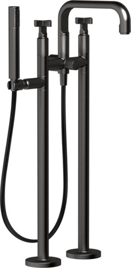 Смеситель для ванны, напольный, с душевой лейкой и шлангом, БЕЗ встраиваемой части арт.58099 031 (цв. Black Metal Brushed PVD), INCISO + ZZ