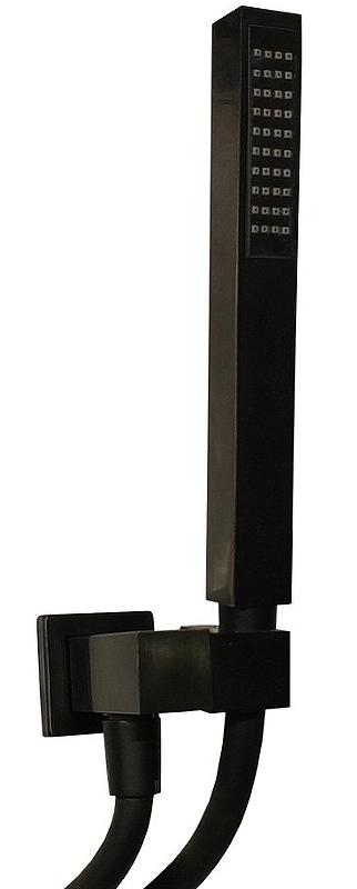 Душевой гарнитур, квадр., кронштейн совмещ.со шланговым соед., лейка д/д ручн., шланг д/д, (цв.черный матовый), Dax ZZ