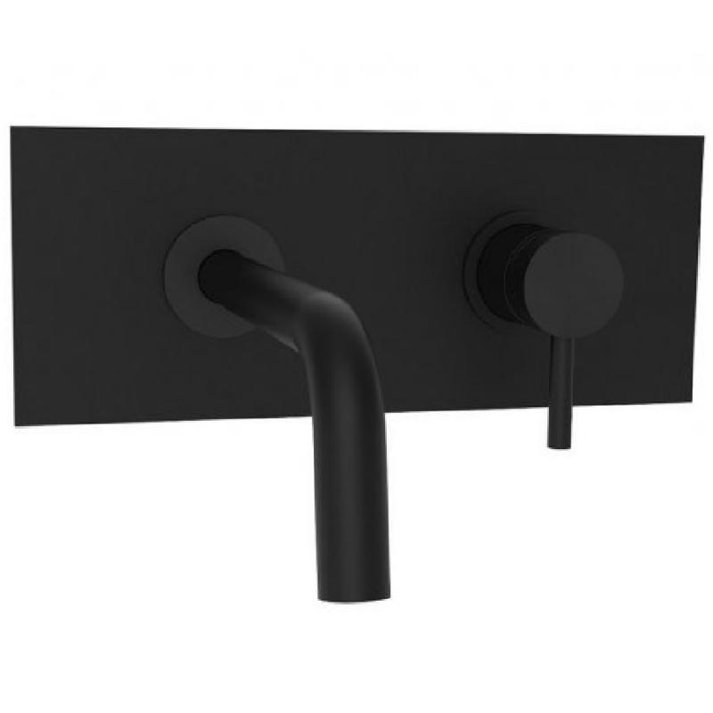 Смеситель для раковины, настенный, излив 175мм, накладка 250х100мм, встраиваемая часть в компл., без д/к, (цв.черный матовый), Light ZZ