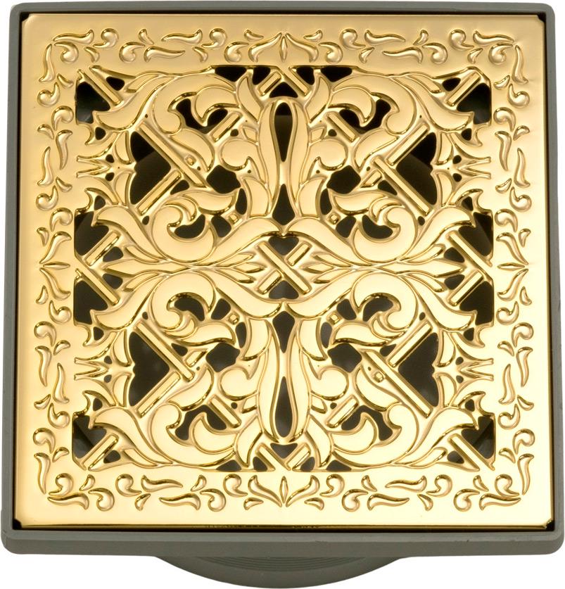 Трап душевой, 112х112мм., с гидрозатвором и декоративн. решеткой, (цв.золото), Migliore ZZ