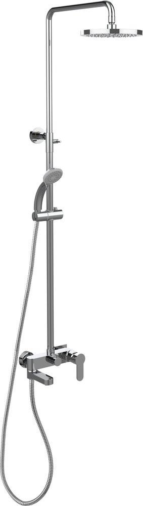 Смеситель для ванны(душа), со стационарным поворотн.верхн. пластик.душем d225мм., душевая лейка, шланг в компл., (цв.хром), Blu ZZ