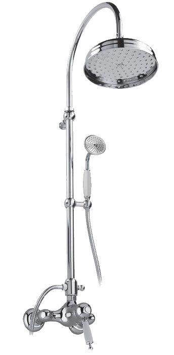 Смеситель для душа, со стационарным верхним душем 30см, лейка, шланг, кронштейн в компл., (цв. золото, ручка цв. белый), Canterbury ZZ