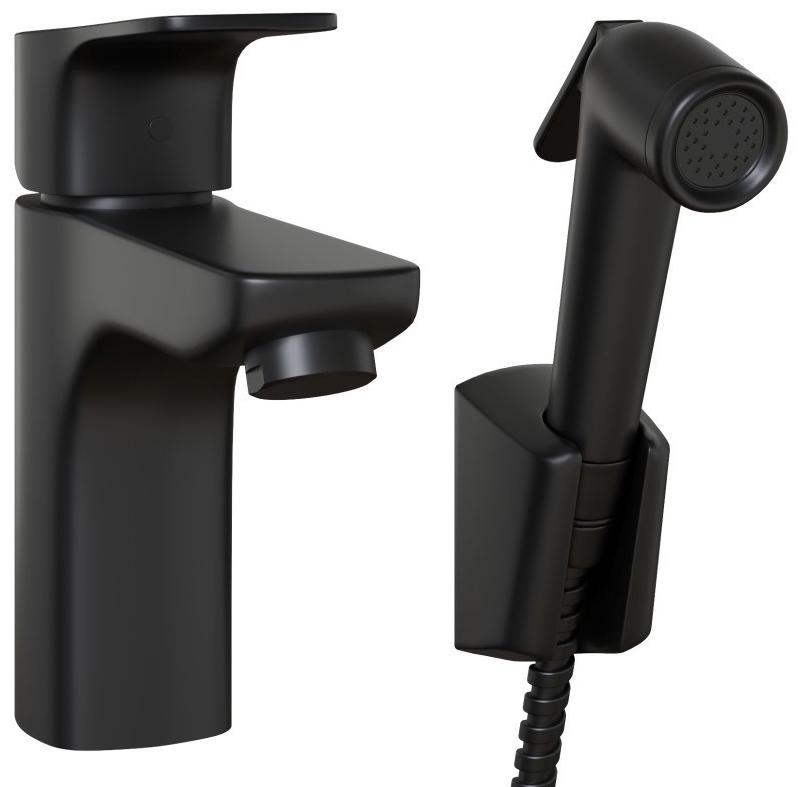 Смеситель для раковины, c гигиенич. душем, без д/к, (цв.черный матовый), Viva Style ZZ