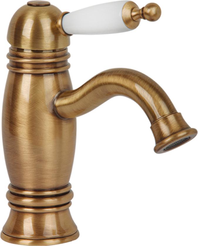 Смеситель для раковины, с д/к, (цв.бронза, ручка (сверху) пластик цв.белый), Oxford ZZ