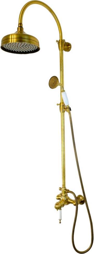 Смеситель для душа, со стационарным верхним душем d215мм., душевая лейка, шланг в компл., (цв.бронза), Oxford ZZ