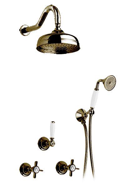 Смеситель для душа, встаив. в стену с переключ., c верхн.стацион. душем  20см, лейка, шланг, кронштейн в компл., (цв. бронза), Princeton ZZ