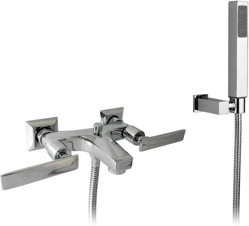 Смеситель для ванны, двухвентильный, лейка д/д, шланг, кронштейн в компл., (цв. хром), ручки Vincent ZZ