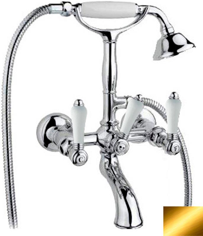 Смеситель для ванны с душевым гарнитуром, (цв.гальван.золото, ручки Half Dome), Nicolazzi ZZ