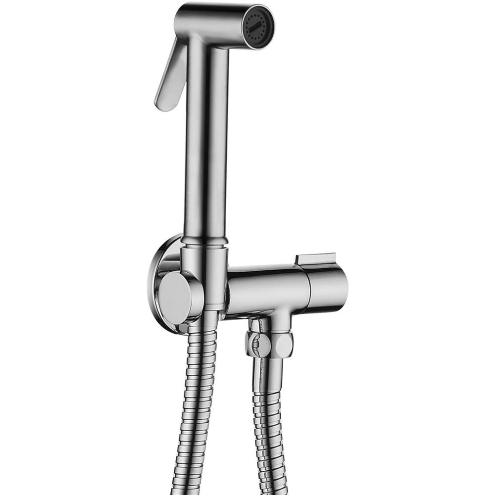 Гигиен.душ, только на одну воду (готовый компл: лейка, шланг металл 120см., держатель совмещ. с перекрывателем воды), (металл цв.хром), Tweet Round ZZ