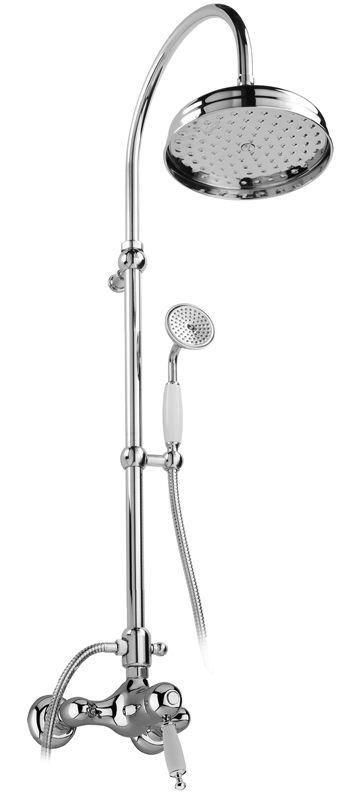 Смеситель для душа, со стационарным верхним душем 30см, лейка, шланг, кронштейн в компл., (цв. хром, ручка цв. белый), Canterbury ZZ