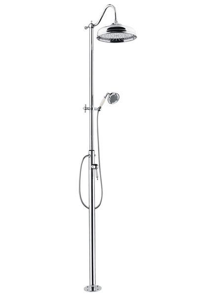 Смеситель для душа, напольный h234см, со стац.верхн.душем 30см, лейка, шланг, кронштейн в компл., (цв. хром, ручка цв. белый), Canterbury ZZ