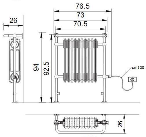 Полотенцесушитель напольный с радиатором 781хh940мм электрический (цв.золото), Lineatre XX
