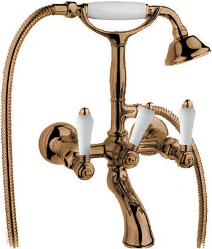 Смеситель для ванны с душевым гарнитуром  (цв. Tuscan brass темная бронза, ручки Antica), Nicolazzi ZZ
