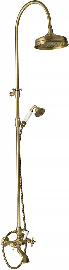 Смеситель для ванны, со стационарным верхним душем d215мм., душевая лейка, шланг в компл., (цв.бронза), Revival ZZ