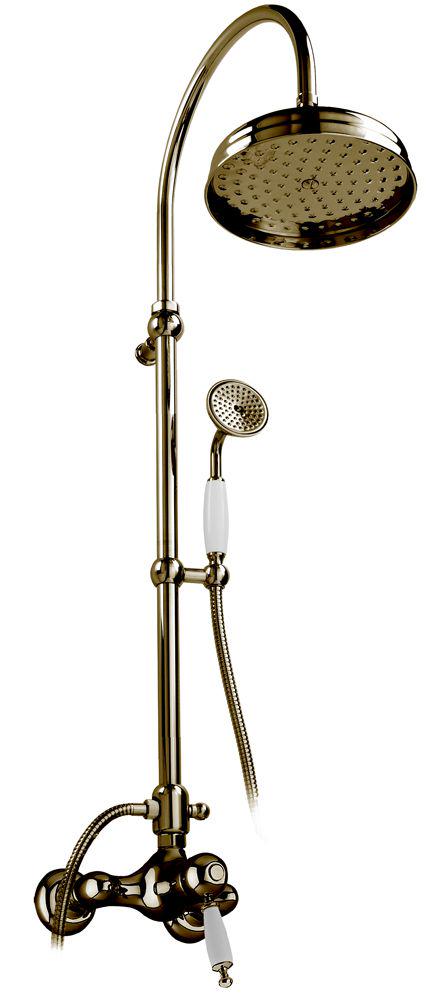 Смеситель для душа, со стационарным верхним душем 20см, лейка, шланг, кронштейн в компл., (цв. бронза, ручка цв. белый), Canterbury ZZ