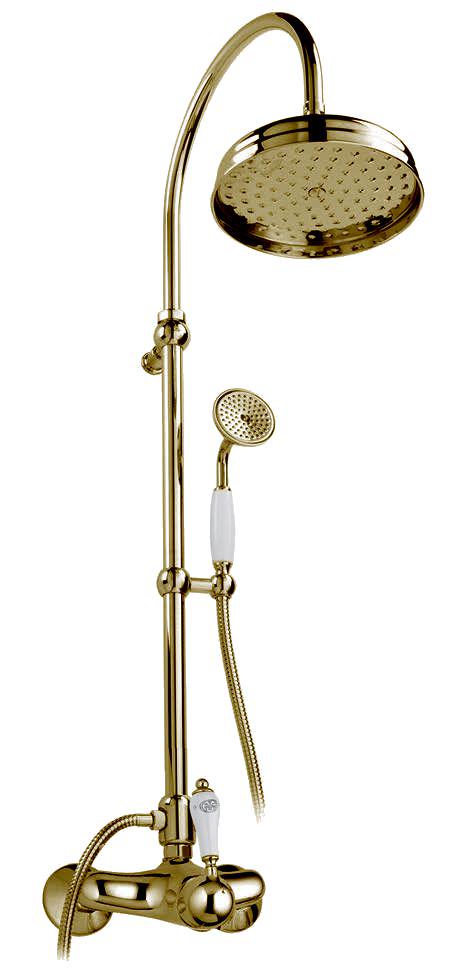 Смеситель для душа, со стационарным верхним душем d20см, лейка ручного душа, шланг в компл., (цв. золото), Phoenix ZZ