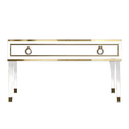 База под раковину (консоль) 137х56хh77см, с 1 выдв. ящиком, на 4-х ножках, без столешницы, под 1 раковину, (цв. Bianco Lusido / золото), Lutetia ZZ