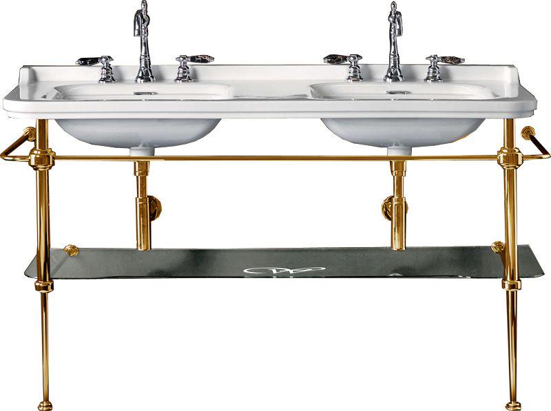 Структура металлическая, для установки под двойную раковину 150см. арт.4143хх, стекл. полка, крепёж в компл., (цв.золото), Waldorf ZZ