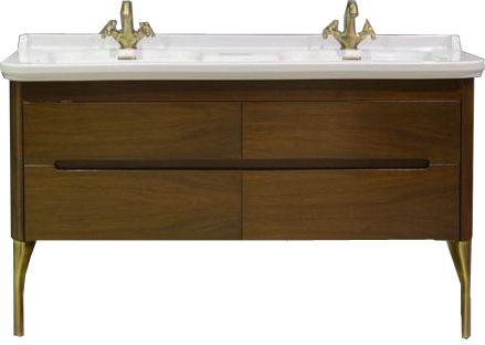 Тумба подвес., для устан. под 2-ю раков. 150см. арт.4143 хх, 1 выдв.ящик, 1откидн.дверь, без ножек, крепёж в компл., (цв.орех), Waldorf ZZ