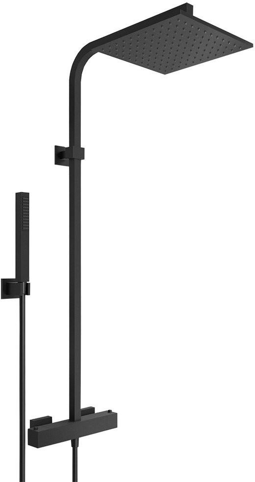 Смеситель-термостат для душа, со стационарным верхн.душем 25х25см., душевая лейка, шланг в компл., (цв.черный матовый), Dax-R ZZ