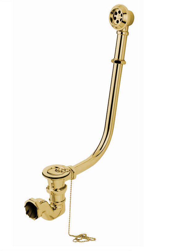 Слив-перелив для ванны, для открытого монтажа, колено, цепочка, пробка в компл., (без выпуска арт.RA 0638 / RA 0637), металл цв.золото, Gaia ZZ