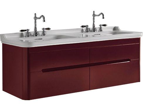 Тумба подвес., для устан. под 2-ю раков. 150см. арт.4143 хх, 1 выдв.ящик, 1откидн.дверь, без ножек, крепёж в компл., (цв.бордовый), Waldorf ZZ