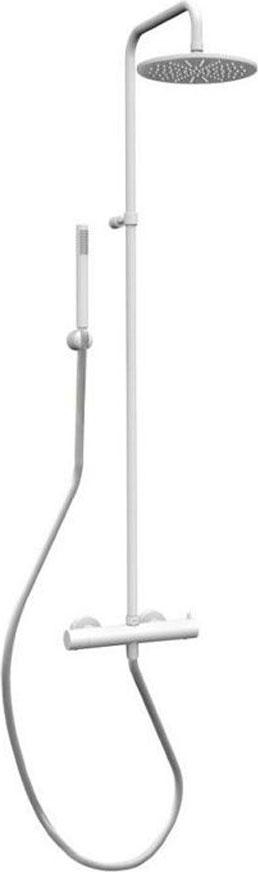 Смеситель-термостат для душа, со стационарным верхним металл душем d225мм., душевая лейка, шланг в компл., (цв.белый матовый), Birillo ZZ