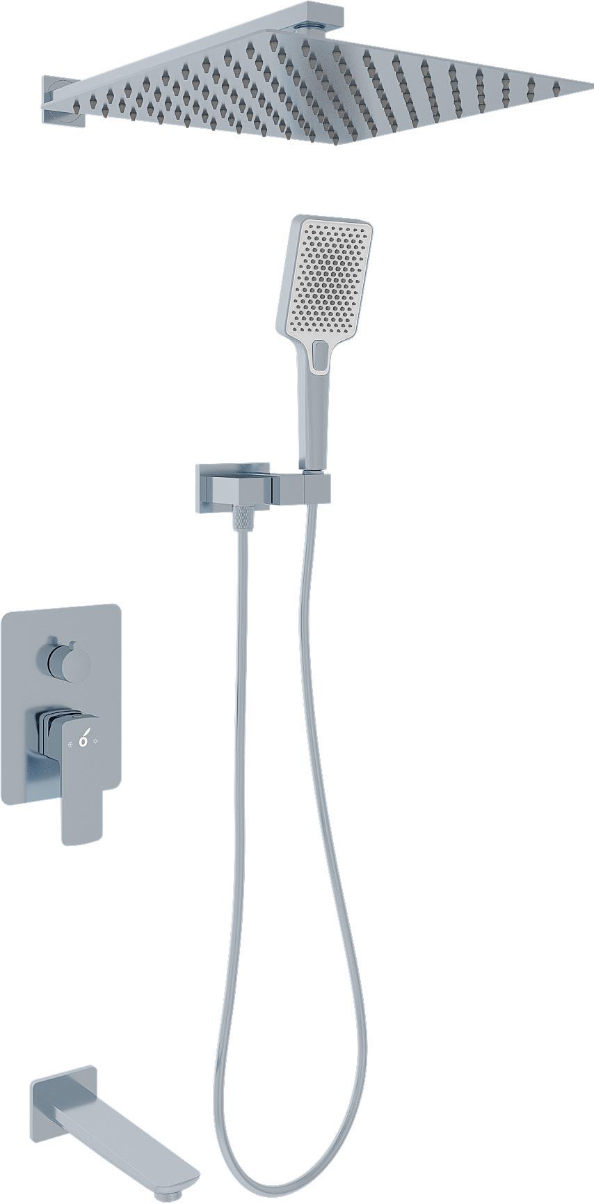 Душевой к-т: смеситель встр.в стену, верхний душ 300х300мм, ручн.душ, шланг, кронштейн совмещ. со шланг.подсоед., излив, (цв.хром), D-LINE ZZ