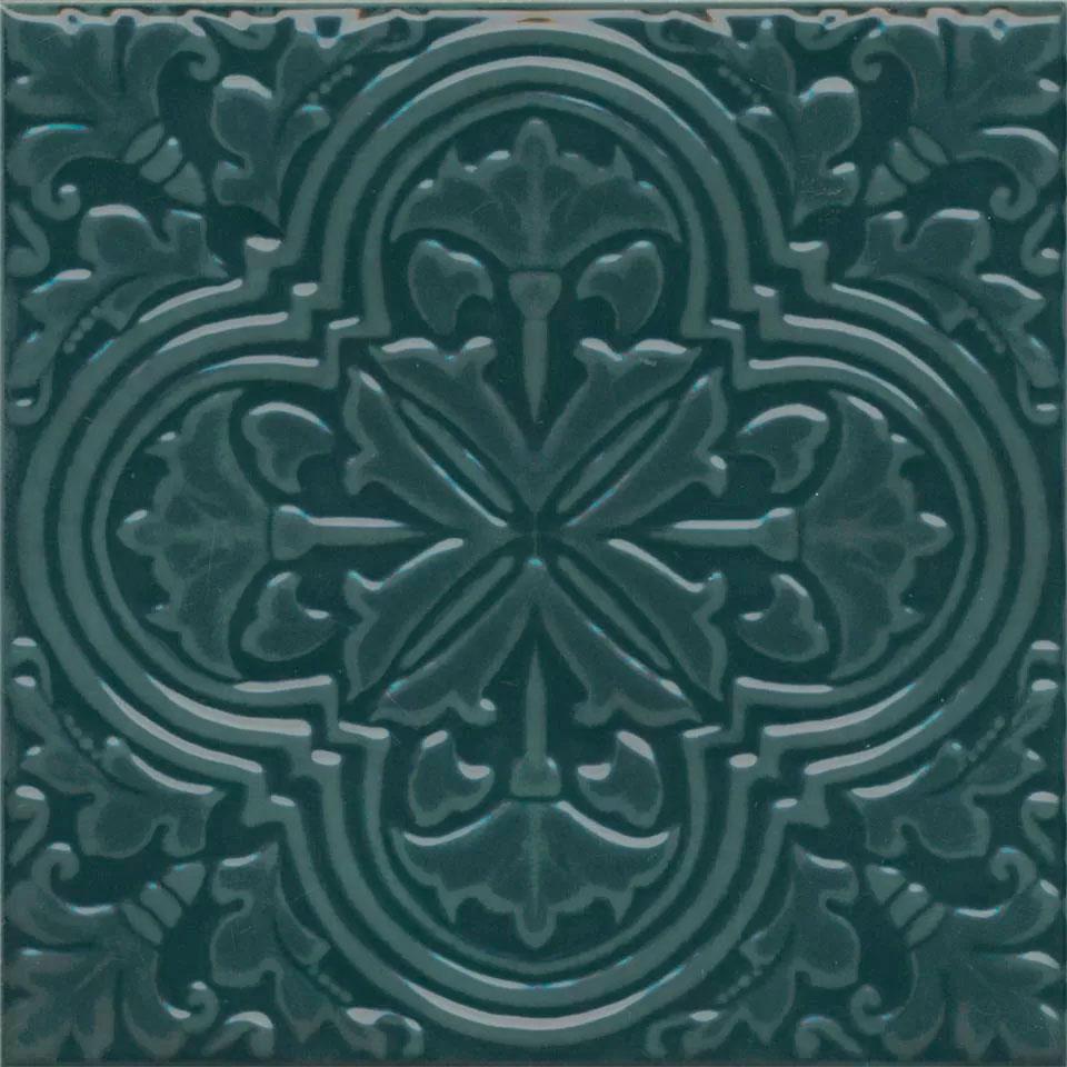 Декор Фес зелёный тёмный глянцевый 15x15x0,77