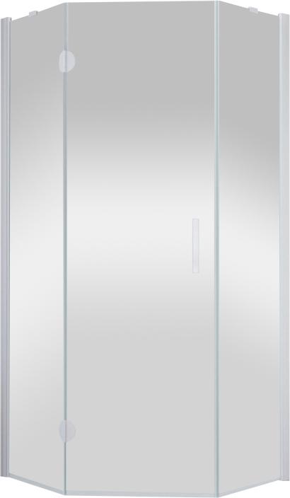 Душевое ограждение 90x90x190 см, левое,  пятиугольное с распашной дверью, профиль белый, стекло прозрачное, ZZ