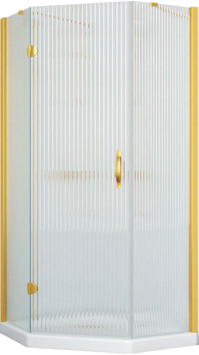 Душевое ограждение 110x110x190 см, правое,  пятиугольное с распашной дверью, профиль золото глянец, стекло Moru, покрытие BriteGuard, ZZ