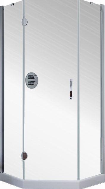 Душевое ограждение пятиугольное 90x90x1900, правое, профиль глянцевый хром, стекло прозрачное, ZZ