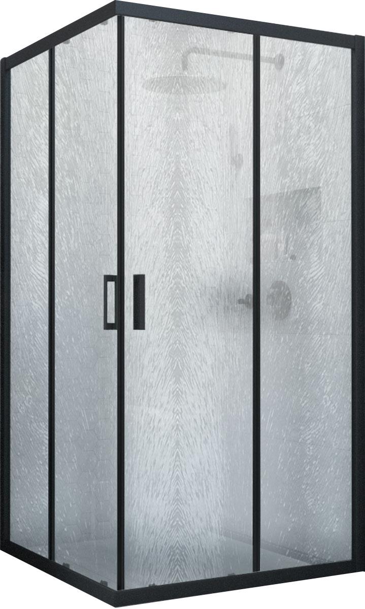 Душевое ограждение ZA-F NOVO, 100x80x200 см, двери раздвижные, профиль черный матовый, стекло шиншила ZZ