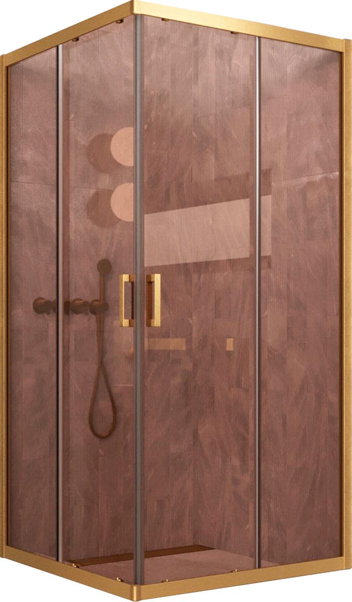 Душевое ограждение 100x100x200 см, двери раздвижные, БЕЗ поддона, профиль золото матовое, стекло бронза ZZ