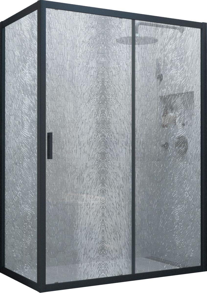Душевое ограждение ZP+ZPV, 120х100х200 см, профиль черный матовый, стекло шиншилла, покрытие BriteGuard  ZZ