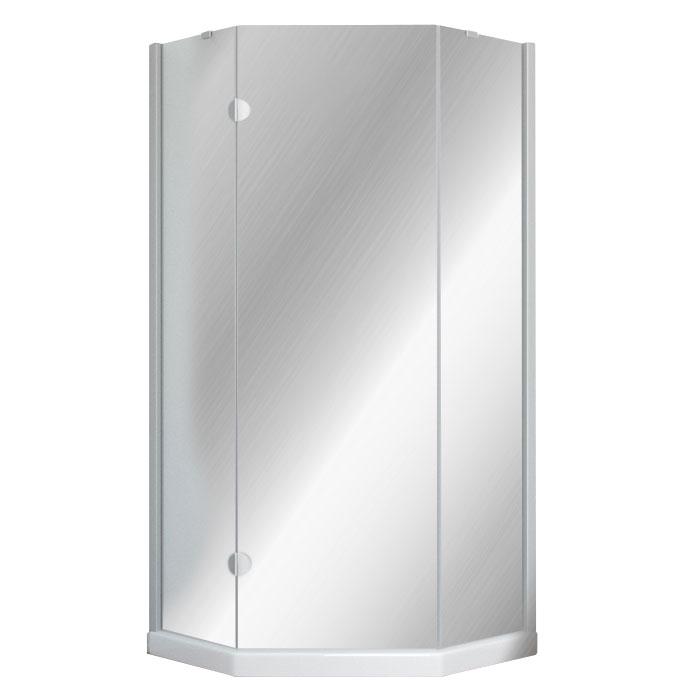 Душевое ограждение 100x100x190 см, правое,  пятиугольное с распашной дверью, профиль матовый хром, стекло прозрачное, покрытие BriteGuard, ZZ