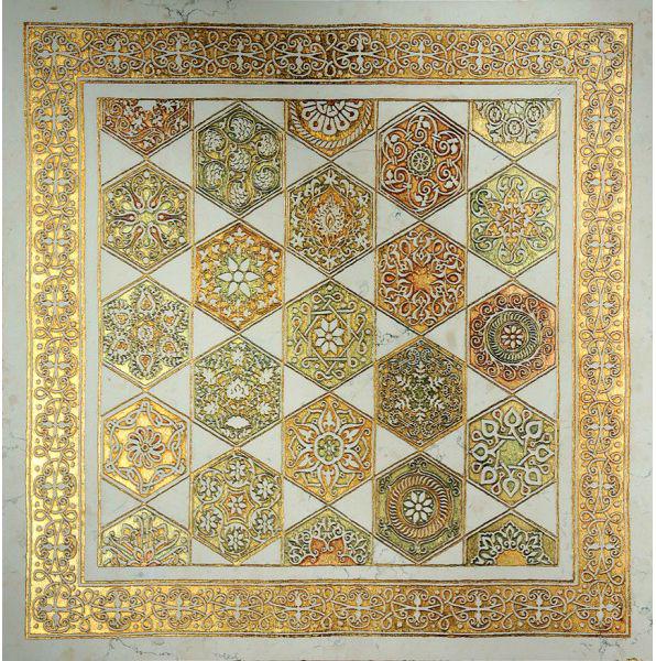 Ins.in marmo Biancone dec.Gold ZZ |40x40