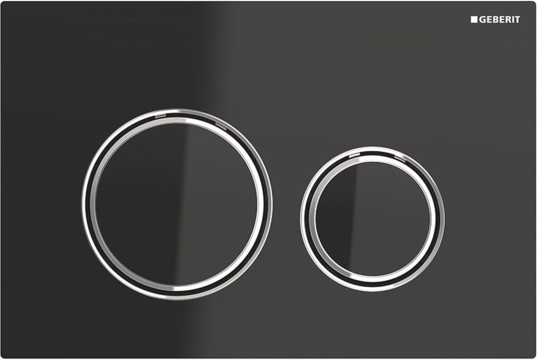 Клавиша двойного смыва, (сплав цинка, панель и клавиши стекло цв.чёрный, кольца цв.хром), Sigma 21 ZZ