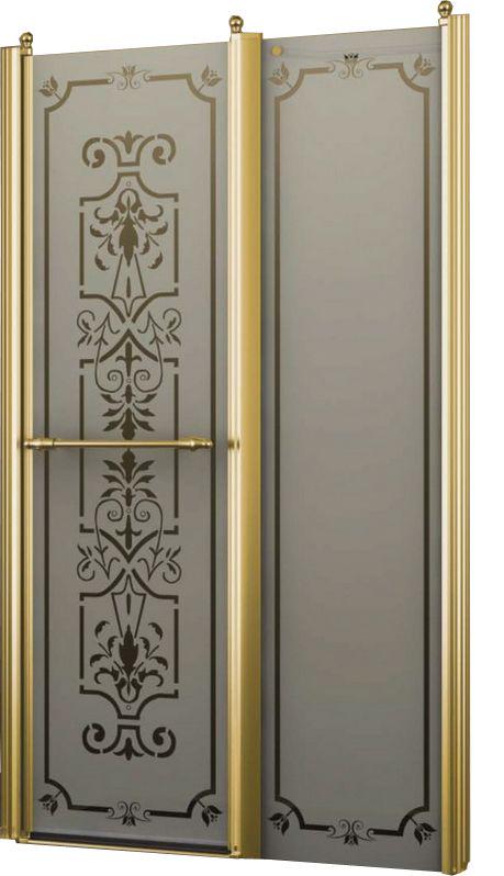 Дверь в нишу 1200хh1950мм, распашная во внутрь и наружу, с неподв.сегм., вход 521мм, правая/левая, (профиль цв. золото, стекло 6мм мат.с прозр.рисZZ