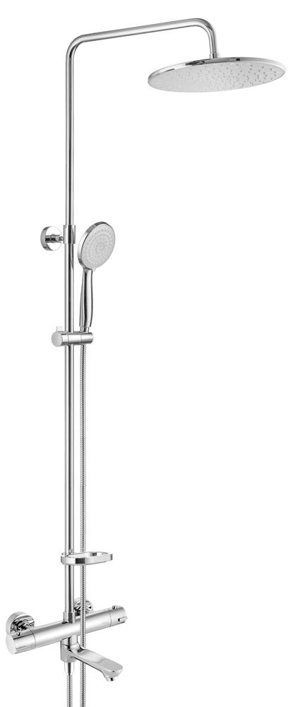 Смеситель-термостат для ванны(душа), со стационарным верхн.душем 30см., душевая лейка, шланг в компл., (цв.хром), Hermes ZZ