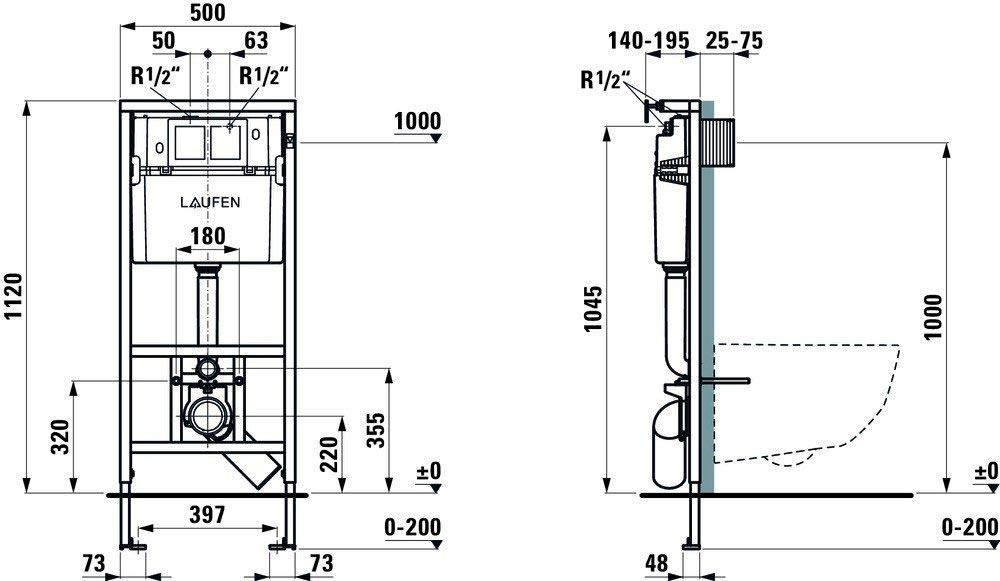 Инсталляционная система для подвесного унитаза, h1120х500х140мм, крепёж в компл, Laufen (LIS CW1) ZZ